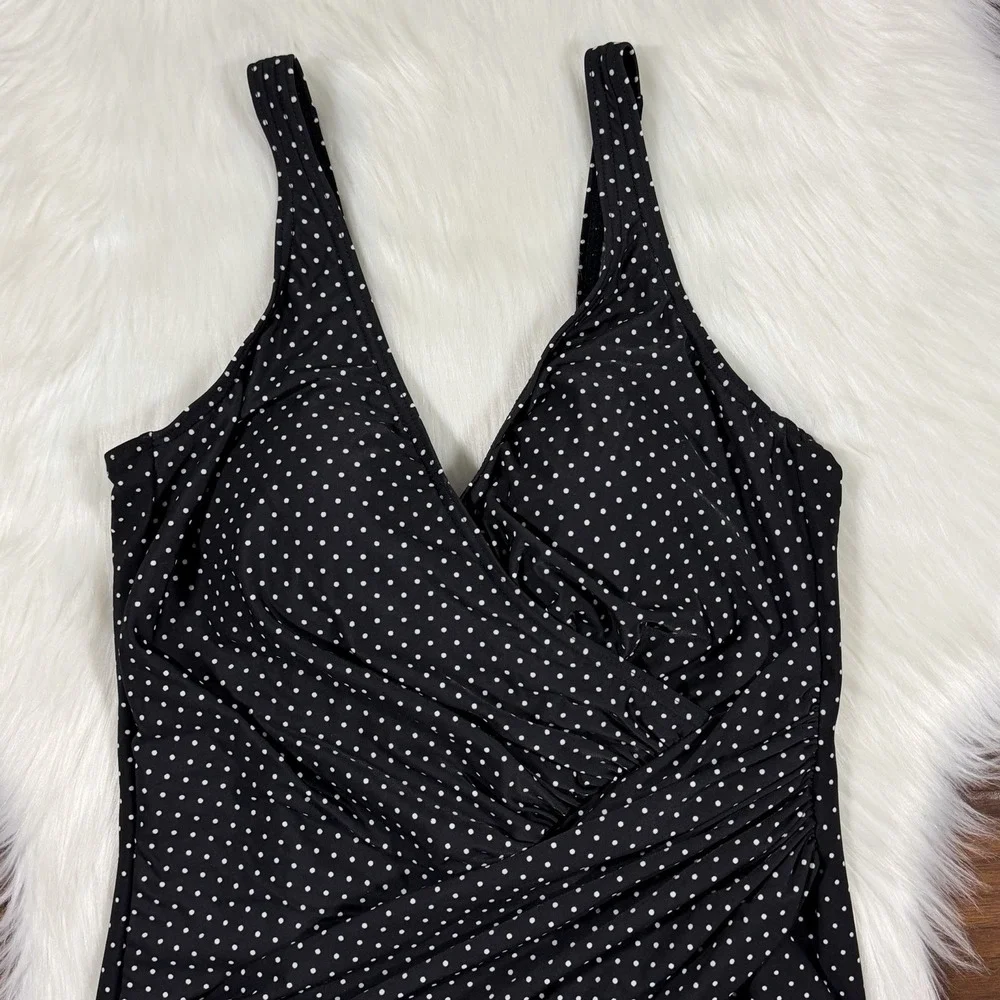 Miraclesuit‎ Size 14 Black Polka Dot Pin Point Oceanus One Piece Swimsuit